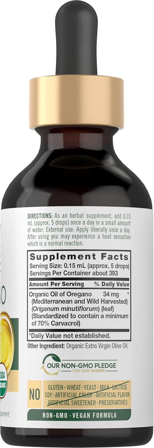 Carlyle Organic Oil of Oregano Liquid Drops | 2 fl oz | Vegan Herbal Supplement | Non-GMO, Gluten Free 24hrsmart